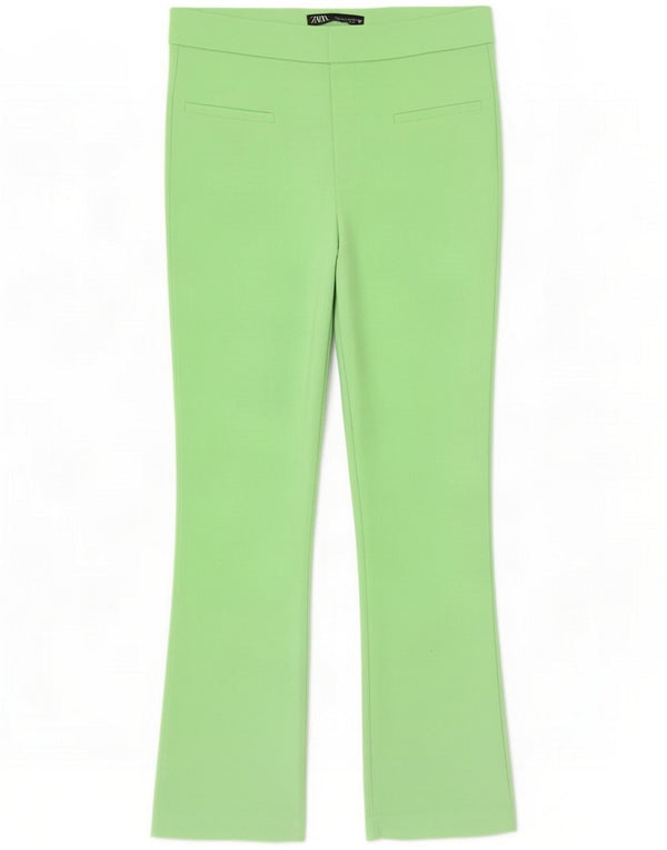 Zara Womens Crop Bootcut Casual Trousers Medium W28 L26 Green Cotton