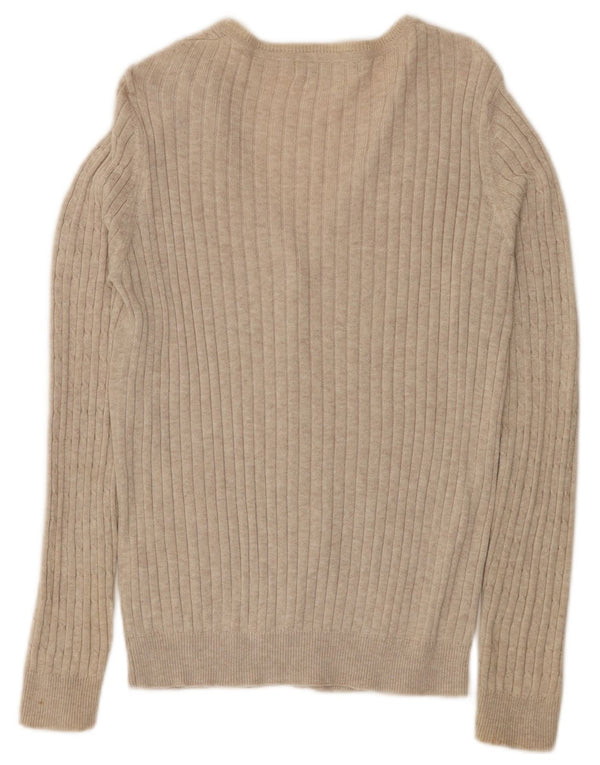 Zara Womens Cardigan Sweater UK 14 Large Beige Cotton
