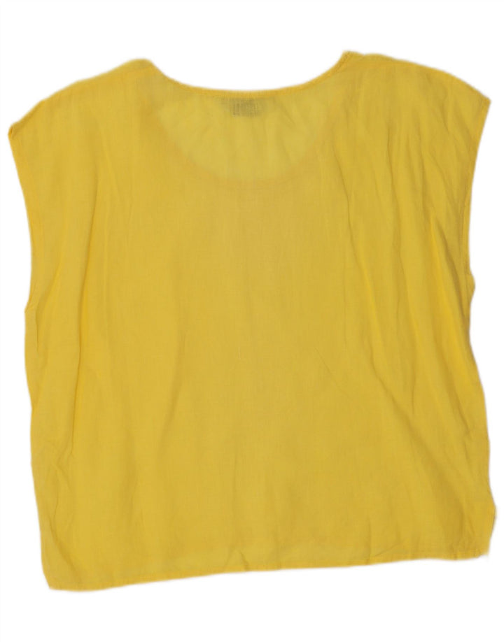 VINTAGE Womens Sleeveless Blouse Top UK 18 XL Yellow Linen