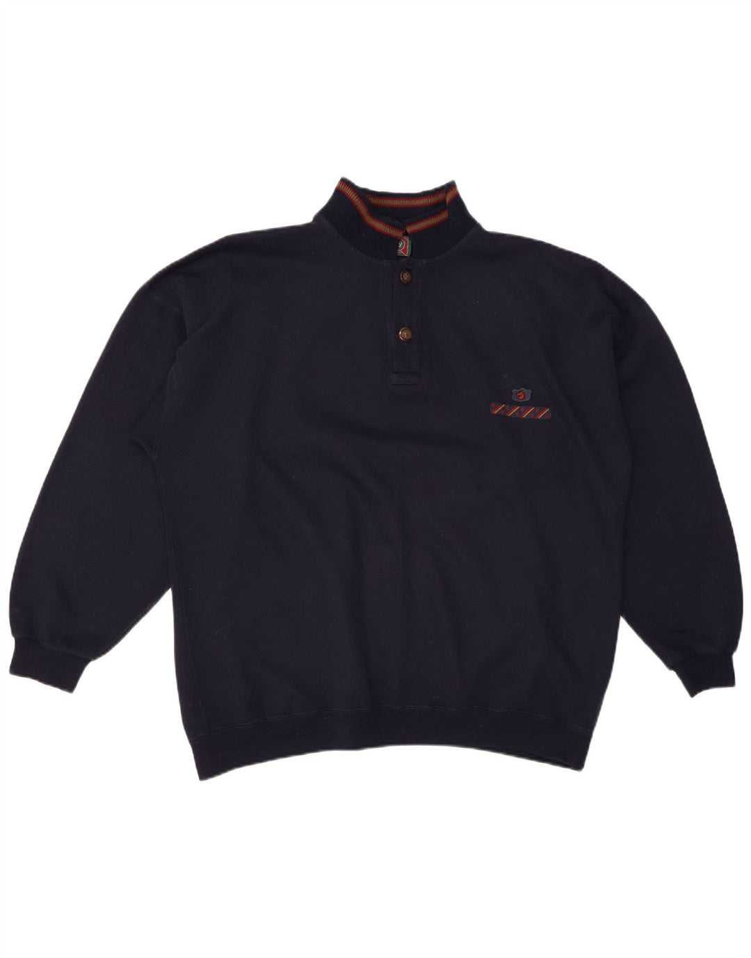 GREAT BAY Mens Button Neck Jumper Sweater Large Navy Blue Cotton