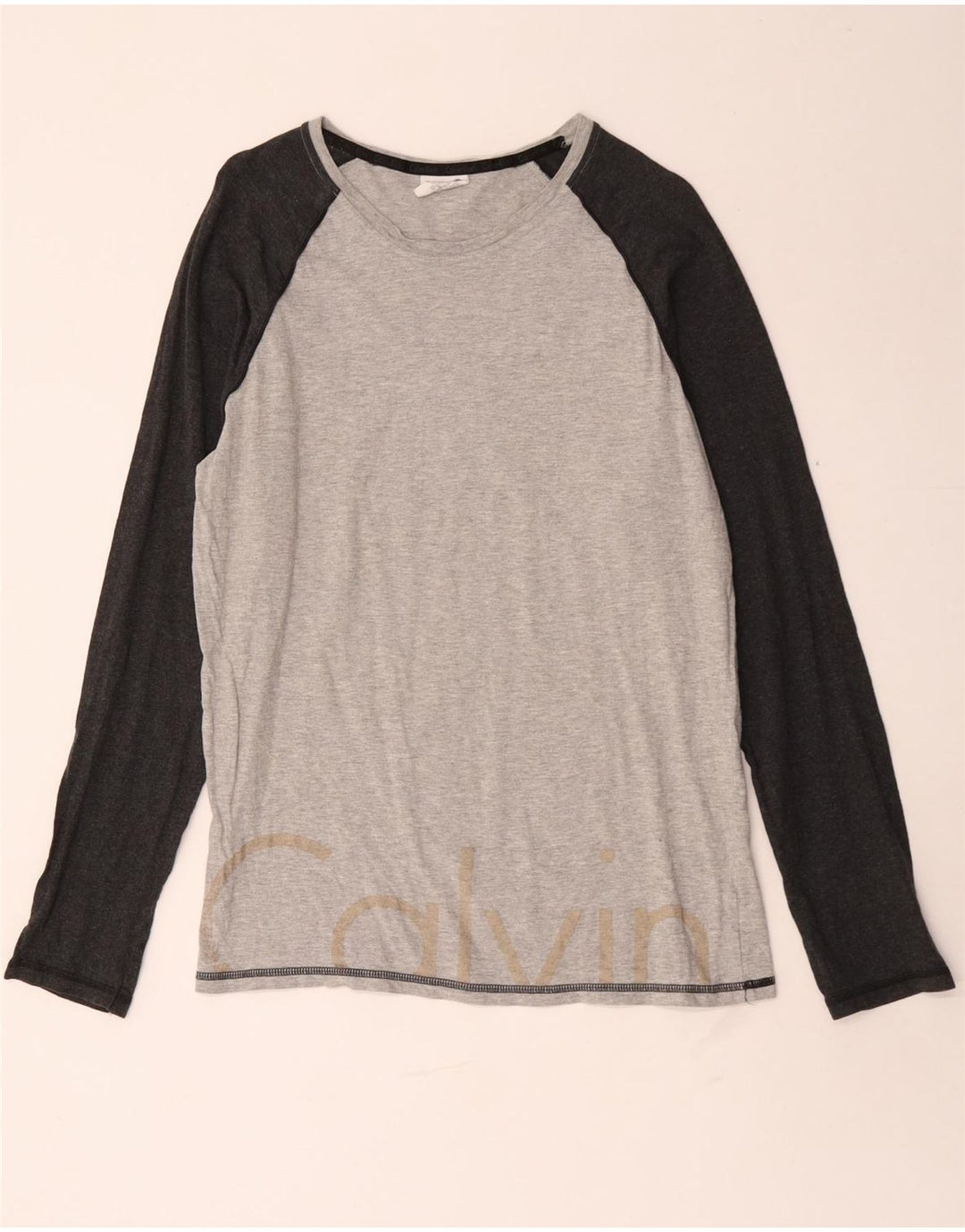 Calvin Klein Mens Graphic Top Long Sleeve Medium Grey Colourblock Cotton