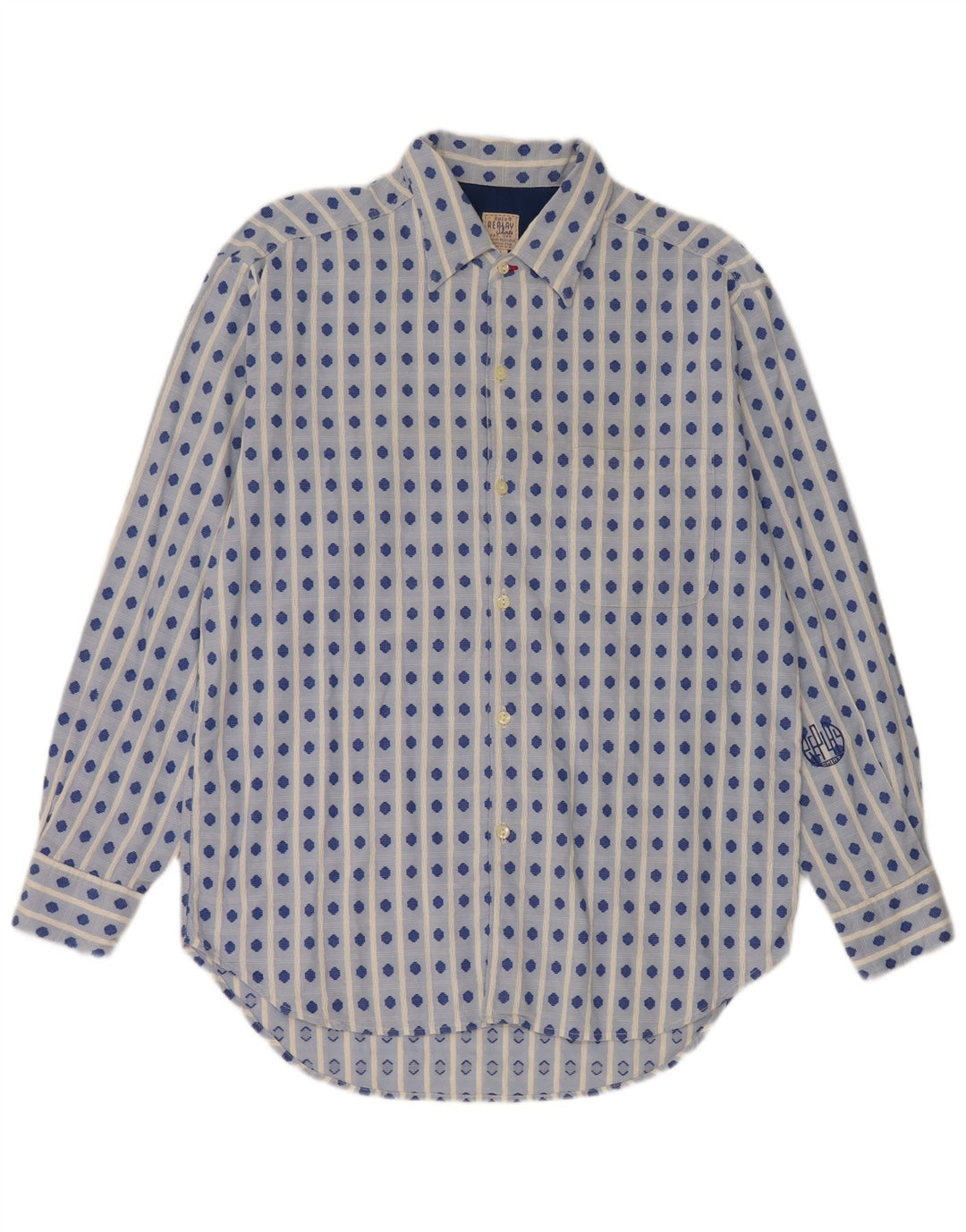 Replay Mens Shirt Large Blue Geometric Cotton