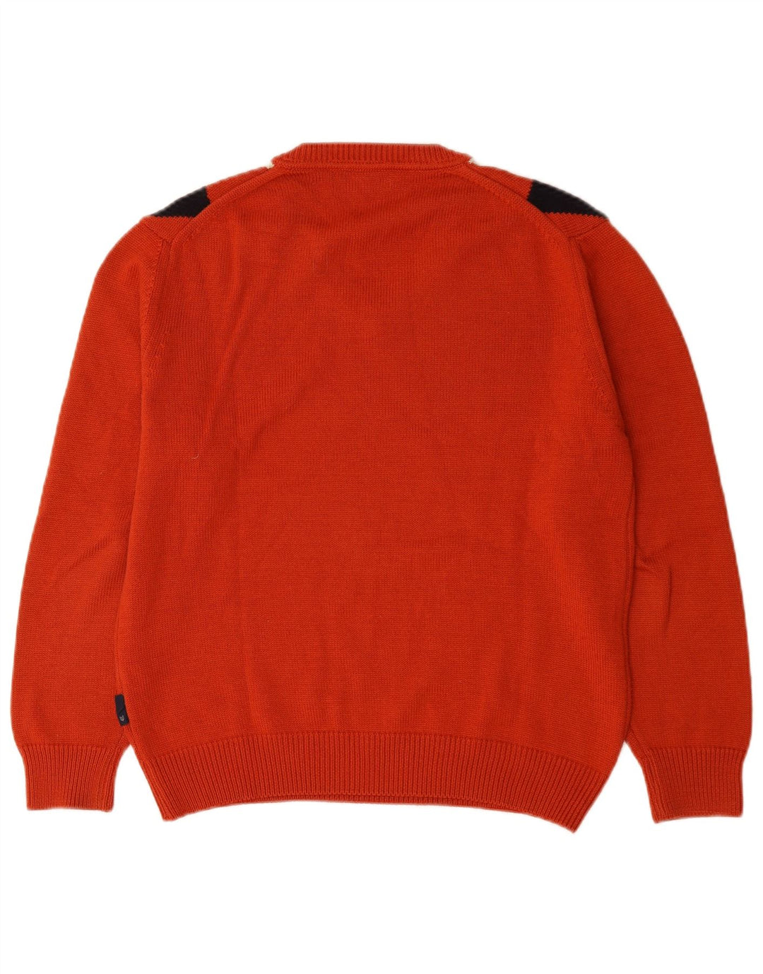 Re Del Mare Mens V-Neck Jumper Sweater Medium Orange Argyle/Diamond Wool