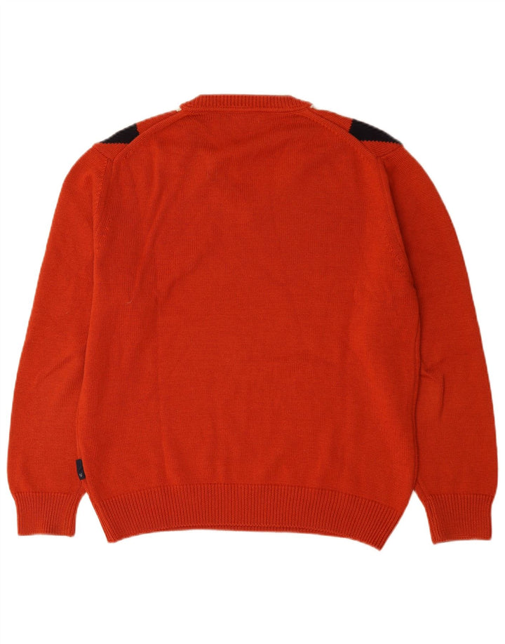Re Del Mare Mens V-Neck Jumper Sweater Medium Orange Argyle/Diamond Wool