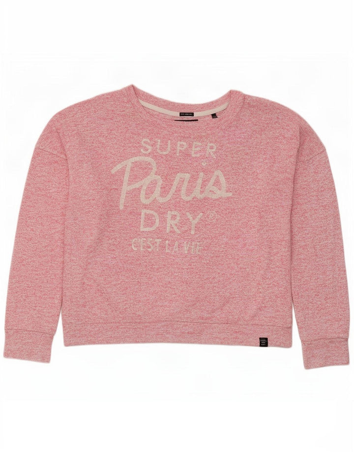 Superdry Womens Graphic Sweatshirt Jumper UK 14 Medium Pink Flecked