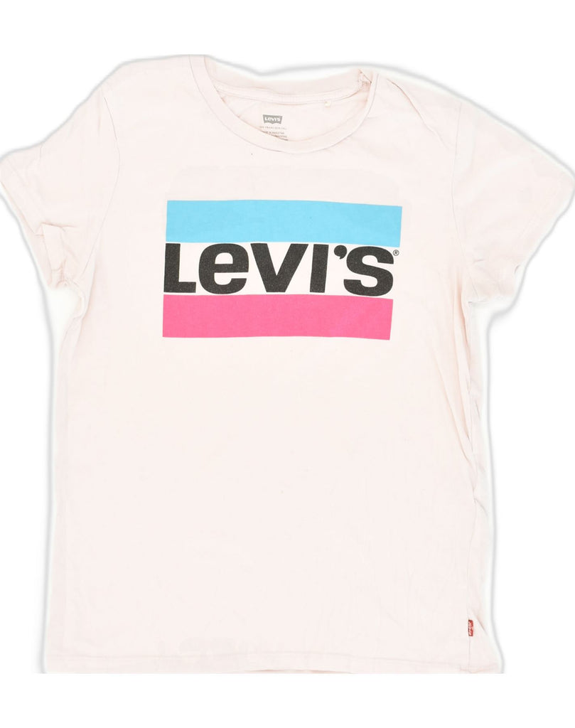 LEVI'S Womens Graphic T-Shirt Top UK 6 XS Off White Cotton | Vintage Levi's | Thrift | Second-Hand Levi's | Used Clothing | Messina Hembry 