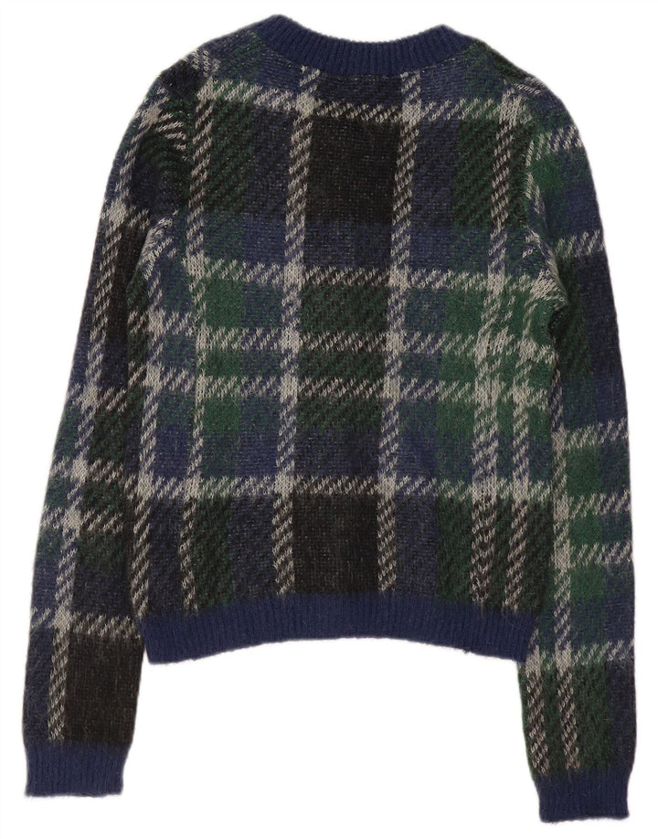 Stefano Mortari Womens Cardigan Sweater UK 14 Medium Navy Blue Plaid
