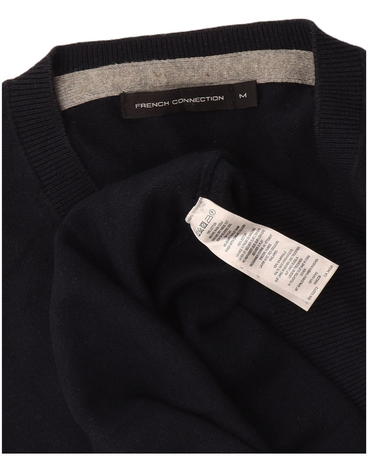 French Connection Mens V-Neck Jumper Sweater Medium Navy Blue Cotton
