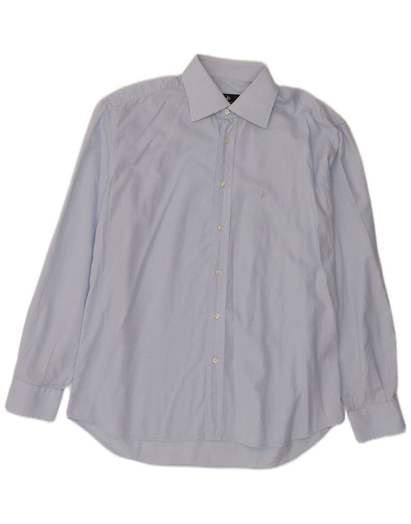 Roccobarocco Mens Shirt Size 41 16 Large Blue Spotted Cotton