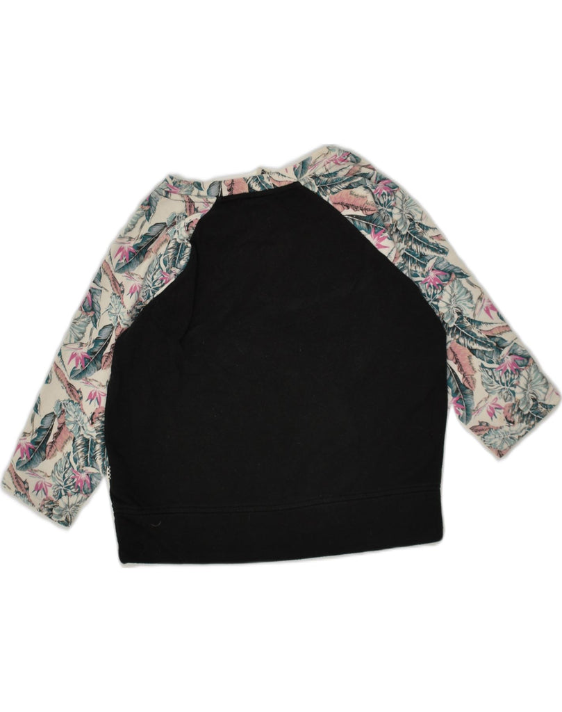 VANS Womens Loose Fit Crop Top 3/4 Sleeve UK 8 Small Black Floral Cotton | Vintage Vans | Thrift | Second-Hand Vans | Used Clothing | Messina Hembry 