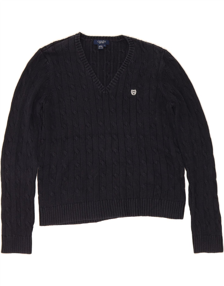 CHAPS Womens V-Neck Jumper Sweater UK 16 Large Navy Blue Cotton Vintage Chaps and Second-Hand Chaps from Messina Hembry 