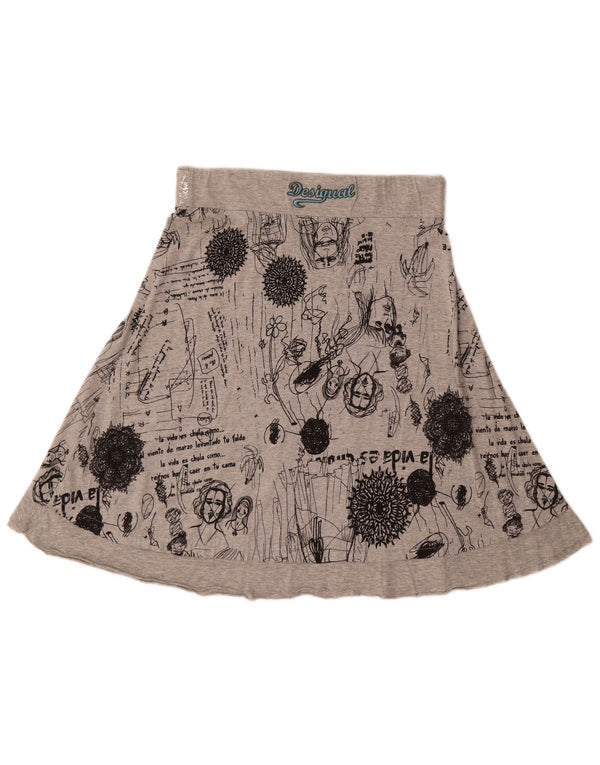 Desigual Womens Graphic A-Line Skirt Medium W30 Grey Geometric Cotton