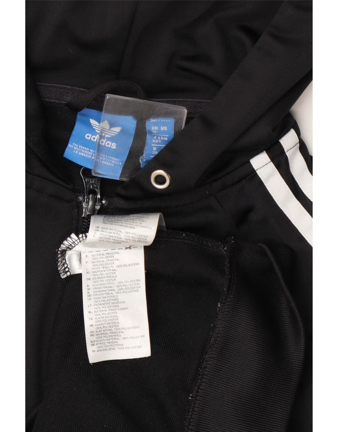 Adidas Womens Graphic Zip Hoodie Sweater UK 12 Medium Black Polyester