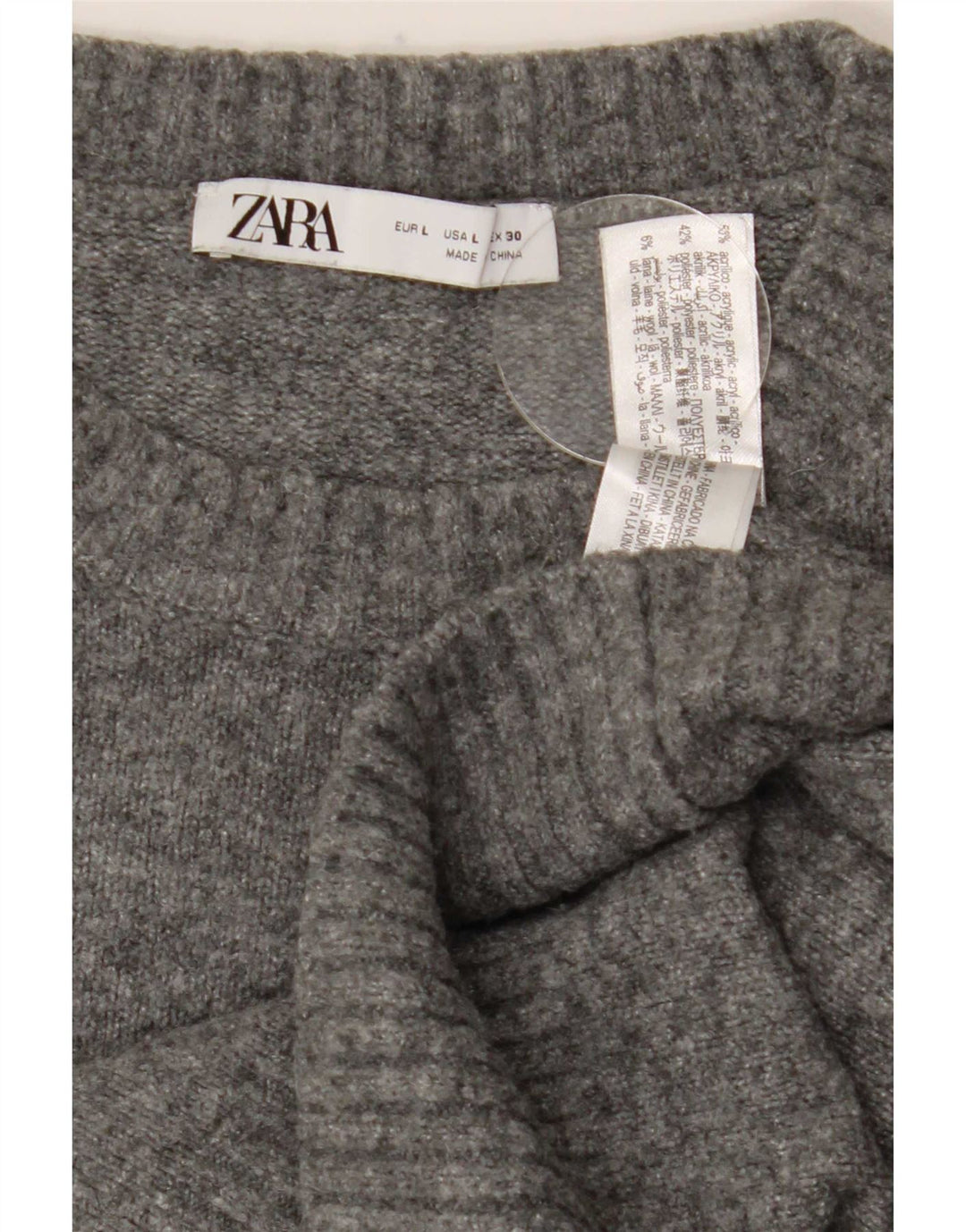 Zara Womens Oversized Crew Neck Jumper Sweater UK 16 Large Grey Flecked