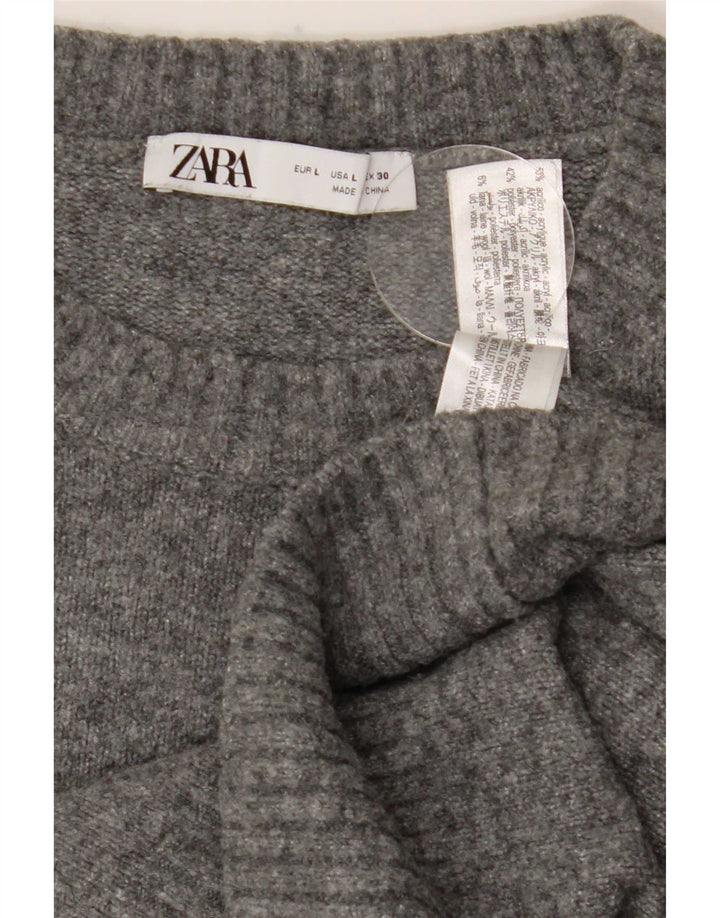 Zara Womens Oversized Crew Neck Jumper Sweater UK 16 Large Grey Flecked