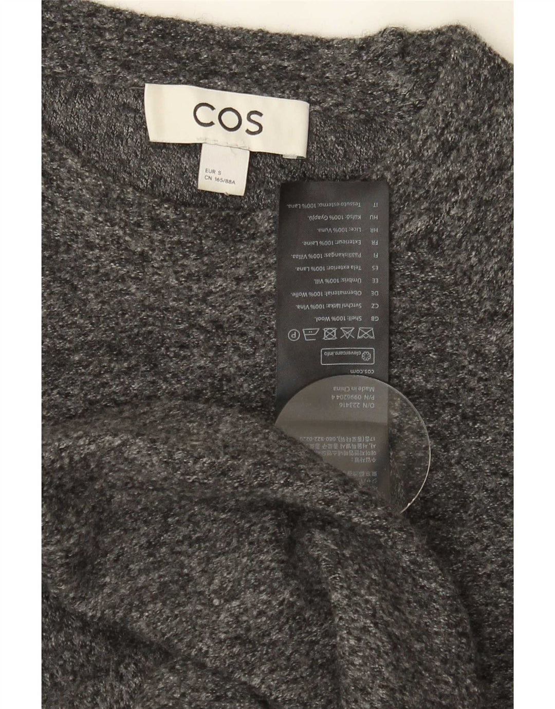 Cos Womens Short Sleeve Oversized Jumper Dress UK 10 Small Grey Wool