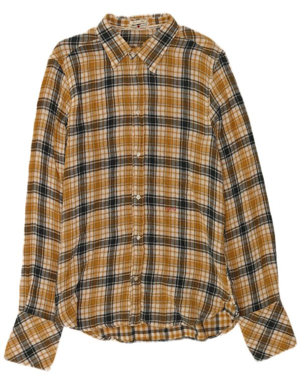 Cycle Mens Checked  Flannel Shirt XL Yellow Check Cotton