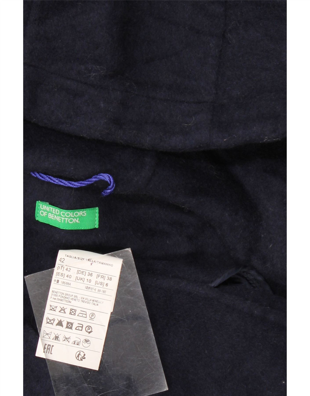 BENETTON Womens Oversized Overcoat UK 10 Small Navy Blue Wool