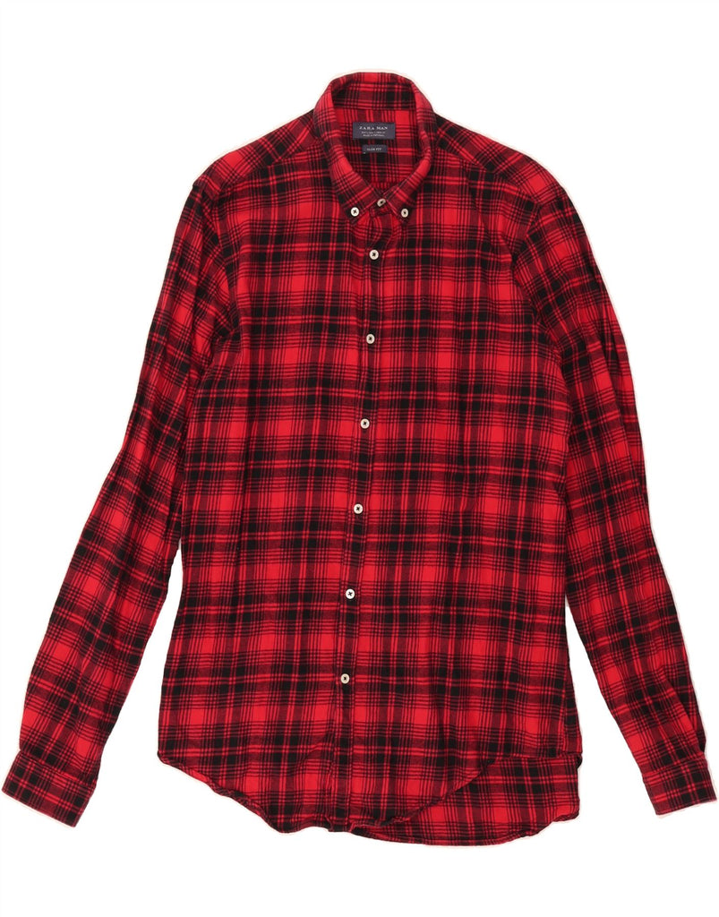 ZARA Mens Slim Fit Flannel Shirt Large Red Check Vintage Zara and Second-Hand Zara from Messina Hembry 