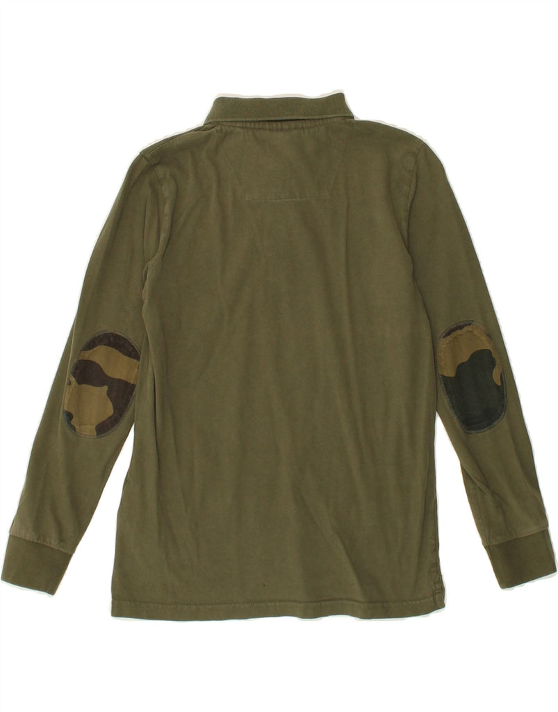 AERONAUTICA MILITARE Boys Long Sleeve Polo Shirt 9-10 Years Khaki Cotton | Vintage Aeronautica Militare | Thrift | Second-Hand Aeronautica Militare | Used Clothing | Messina Hembry 