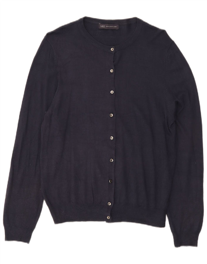 Marks & Spencer Womens Cardigan Sweater UK 14 Large Navy Blue Viscose