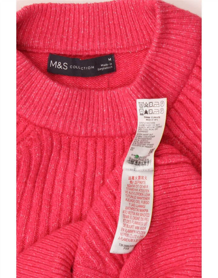 Marks & Spencer Womens Crop Crew Neck Jumper Sweater UK 14 Medium Pink