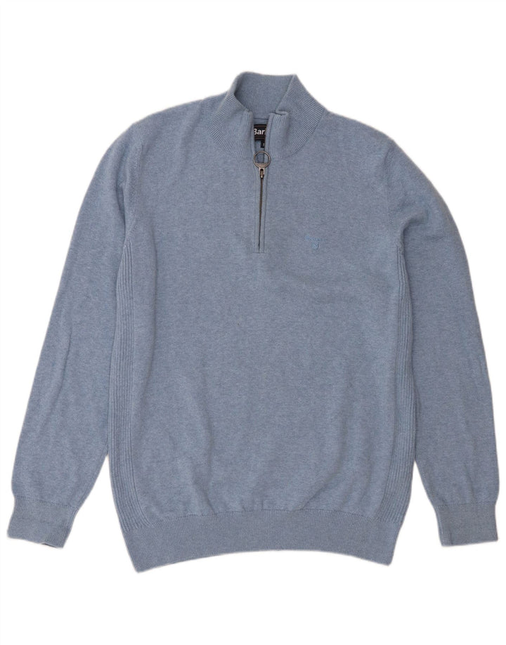 Barbour Mens Zip Neck Jumper Sweater Medium Blue Cotton