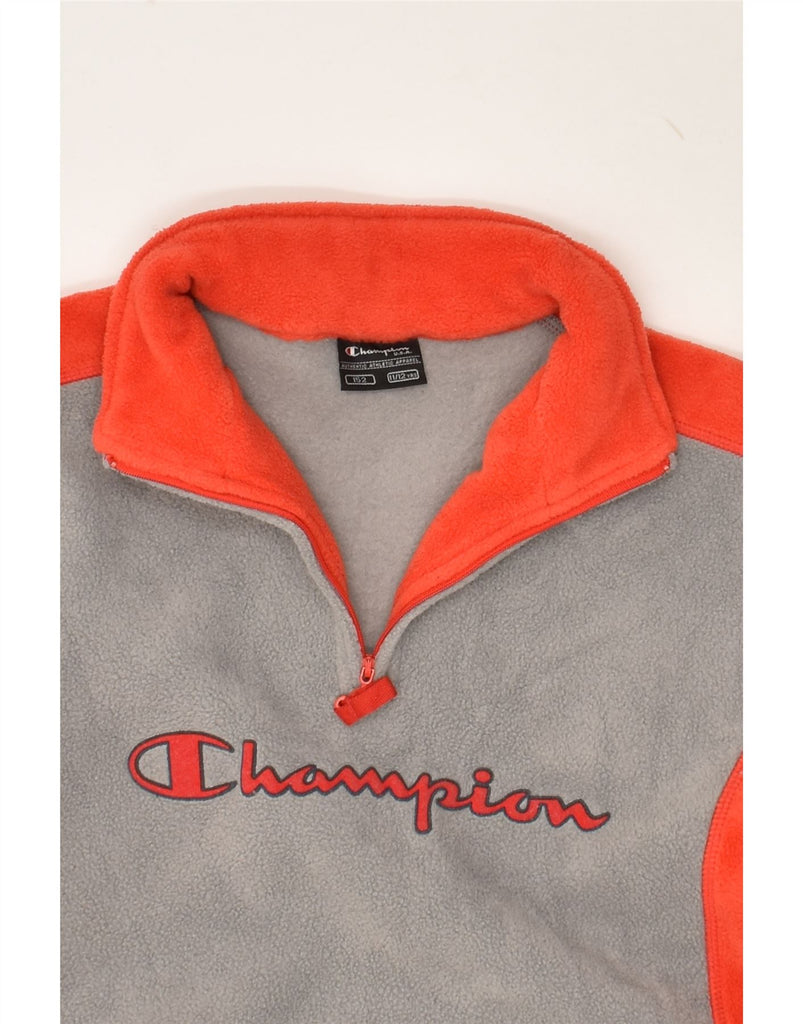 CHAMPION Boys Graphic Zip Neck Fleece Jumper 11-12 Years Grey Polyester | Vintage Champion | Thrift | Second-Hand Champion | Used Clothing | Messina Hembry 