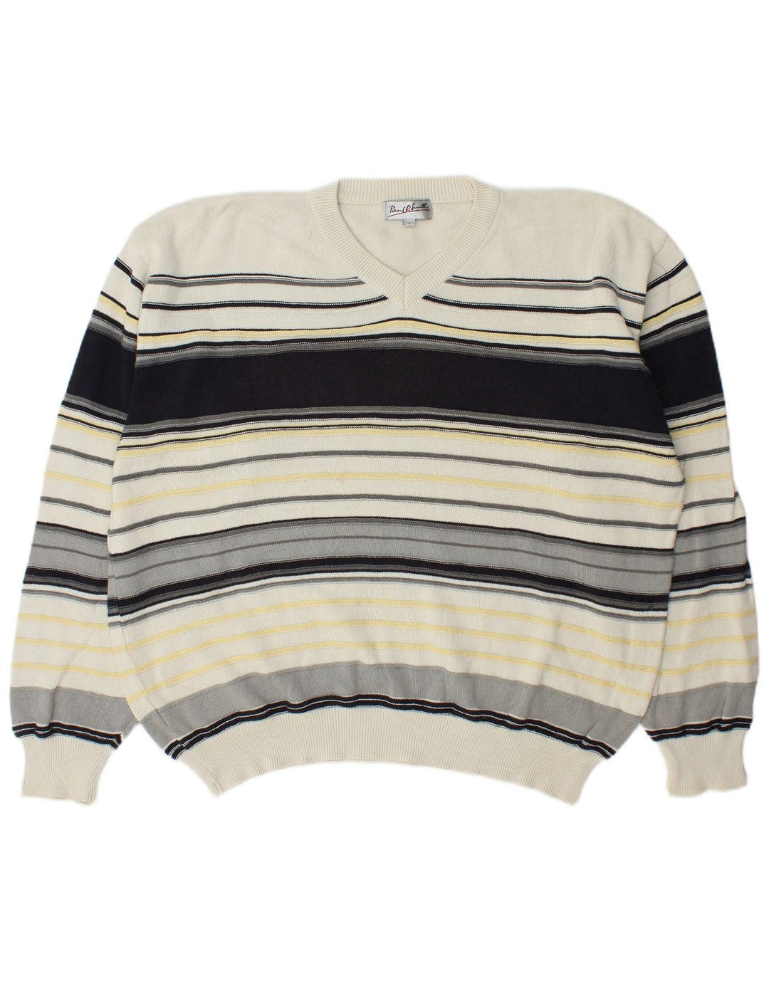 Paul R. Smith Mens V-Neck Jumper Sweater Large Multicoloured Striped Cotton