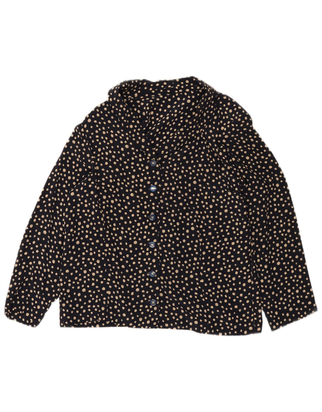 Vintage Womens Shirt Blouse UK 12 Medium Navy Blue Spotted