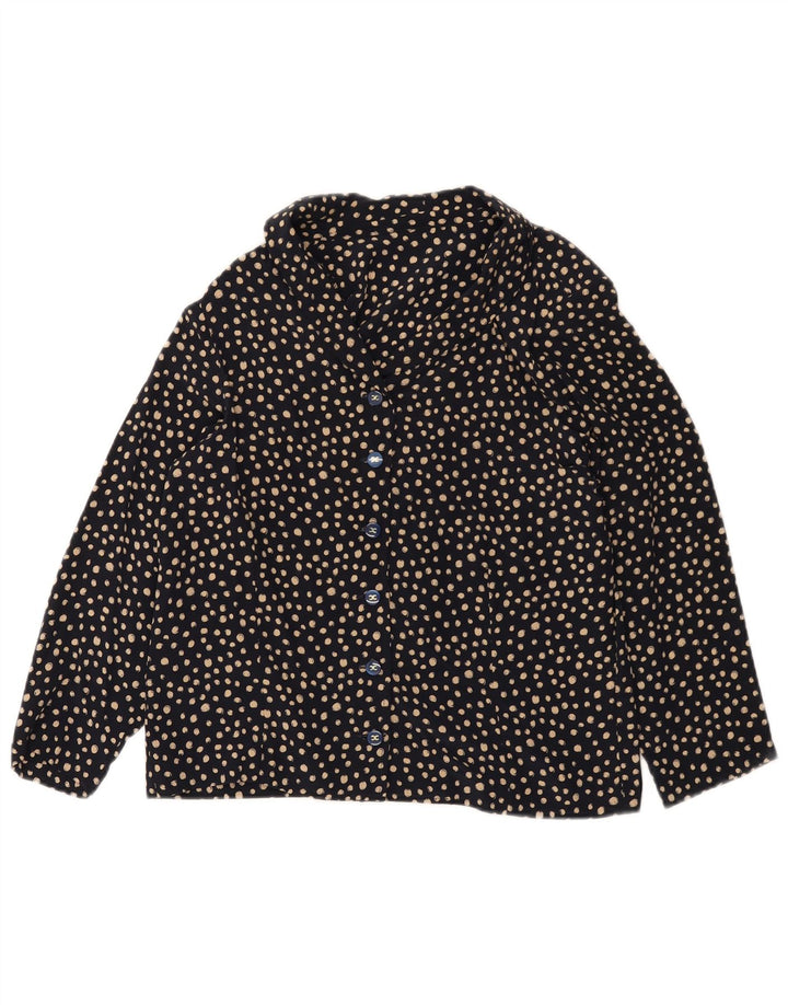 Vintage Womens Shirt Blouse UK 12 Medium Navy Blue Spotted