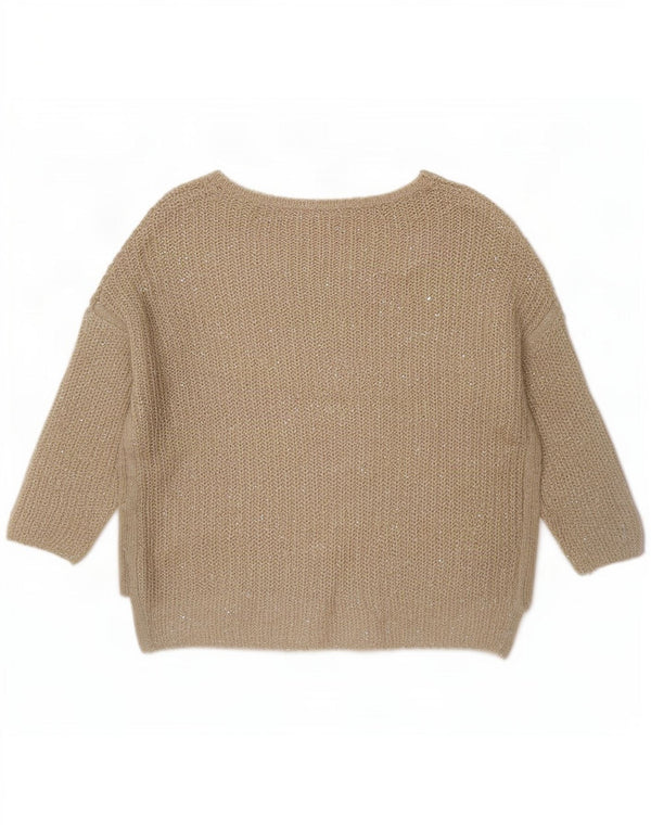 Zara Womens 3/4 Sleeve Oversized Boat Neck Jumper Sweater UK 10 Small Beige