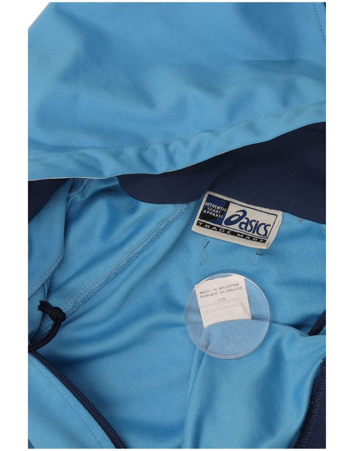 Asics Mens Hooded Tracksuit Top Jacket Large Blue Striped Polyester