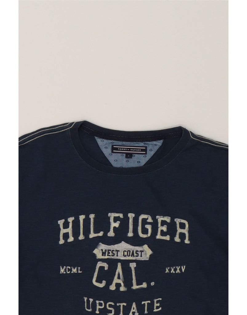 TOMMY HILFIGER Mens Graphic T-Shirt Top Small Navy Blue Cotton Vintage Tommy Hilfiger and Second-Hand Tommy Hilfiger from Messina Hembry 