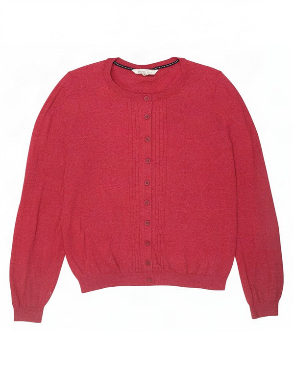 Fat Face Womens Crop Cardigan Sweater UK 14 Medium Burgundy Flecked Cotton
