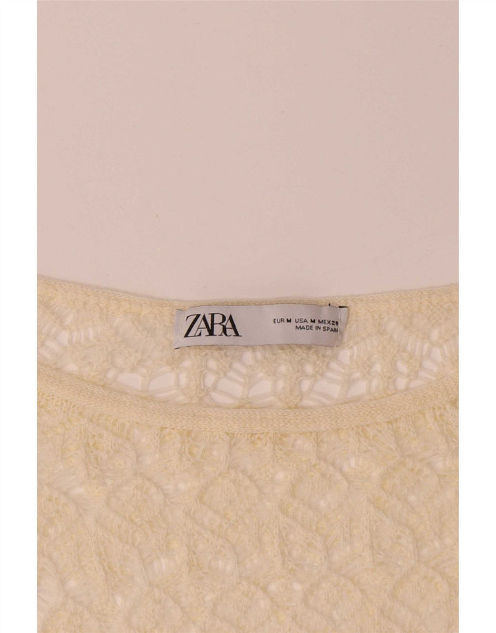 Zara Womens Crop Batwing Crochet Blouse Top UK 12 Medium Yellow
