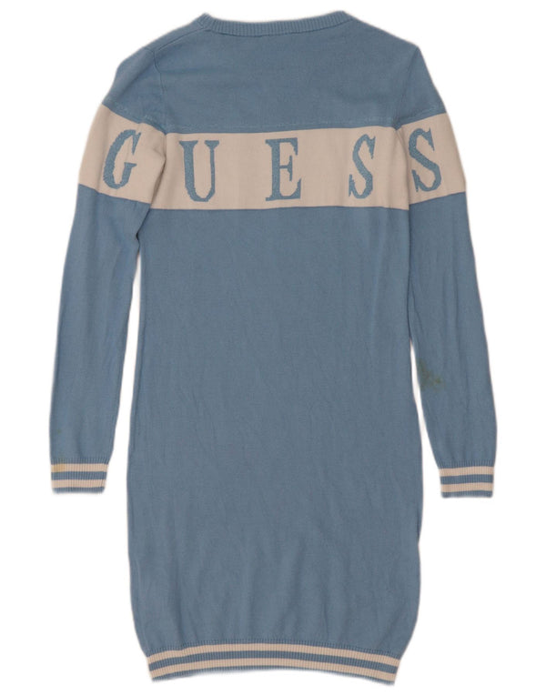 Guess Girls Graphic Long Sleeve Jumper Dress 11-12 Years Blue Colourblock