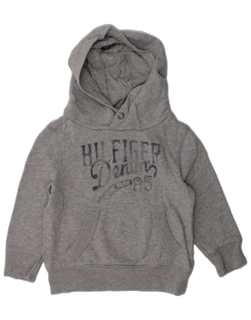 TOMMY HILFIGER Boys Graphic Hoodie Jumper 2-3 Years Grey Cotton | Vintage Tommy Hilfiger | Thrift | Second-Hand Tommy Hilfiger | Used Clothing | Messina Hembry 