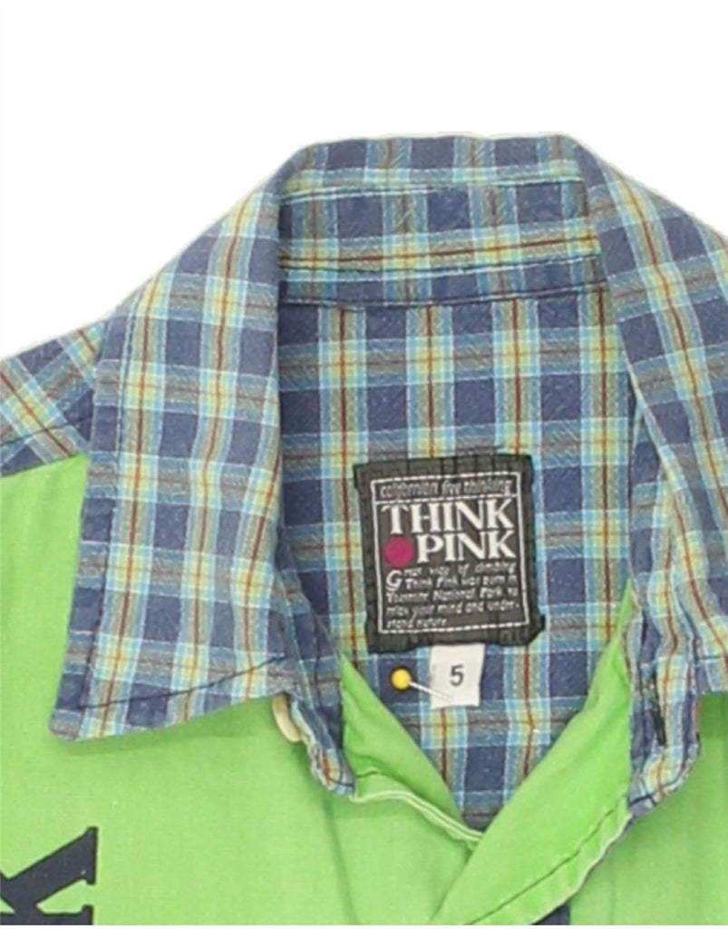 THINK PINK Boys Graphic Short Sleeve Shirt 4-5 Years Green Check Cotton | Vintage Think Pink | Thrift | Second-Hand Think Pink | Used Clothing | Messina Hembry 