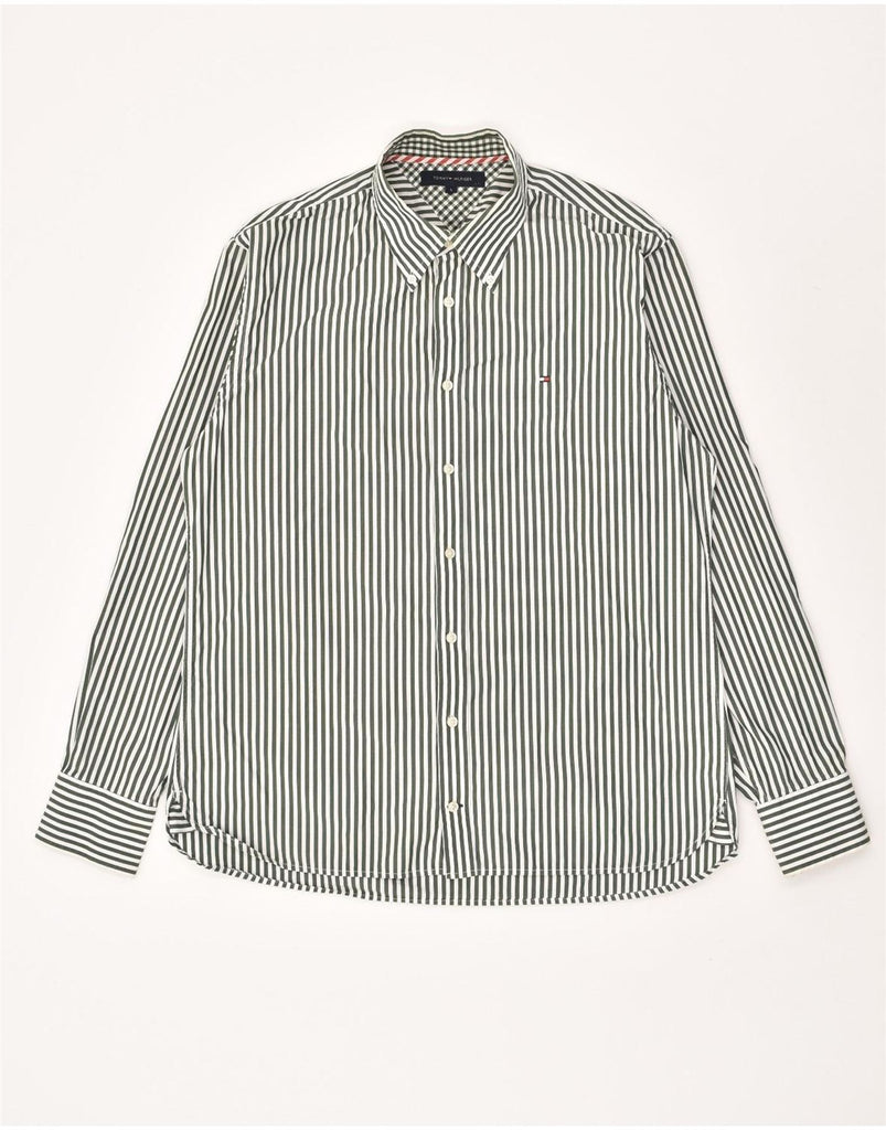 TOMMY HILFIGER Mens Shirt Large Green Pinstripe Cotton | Vintage Tommy Hilfiger | Thrift | Second-Hand Tommy Hilfiger | Used Clothing | Messina Hembry 