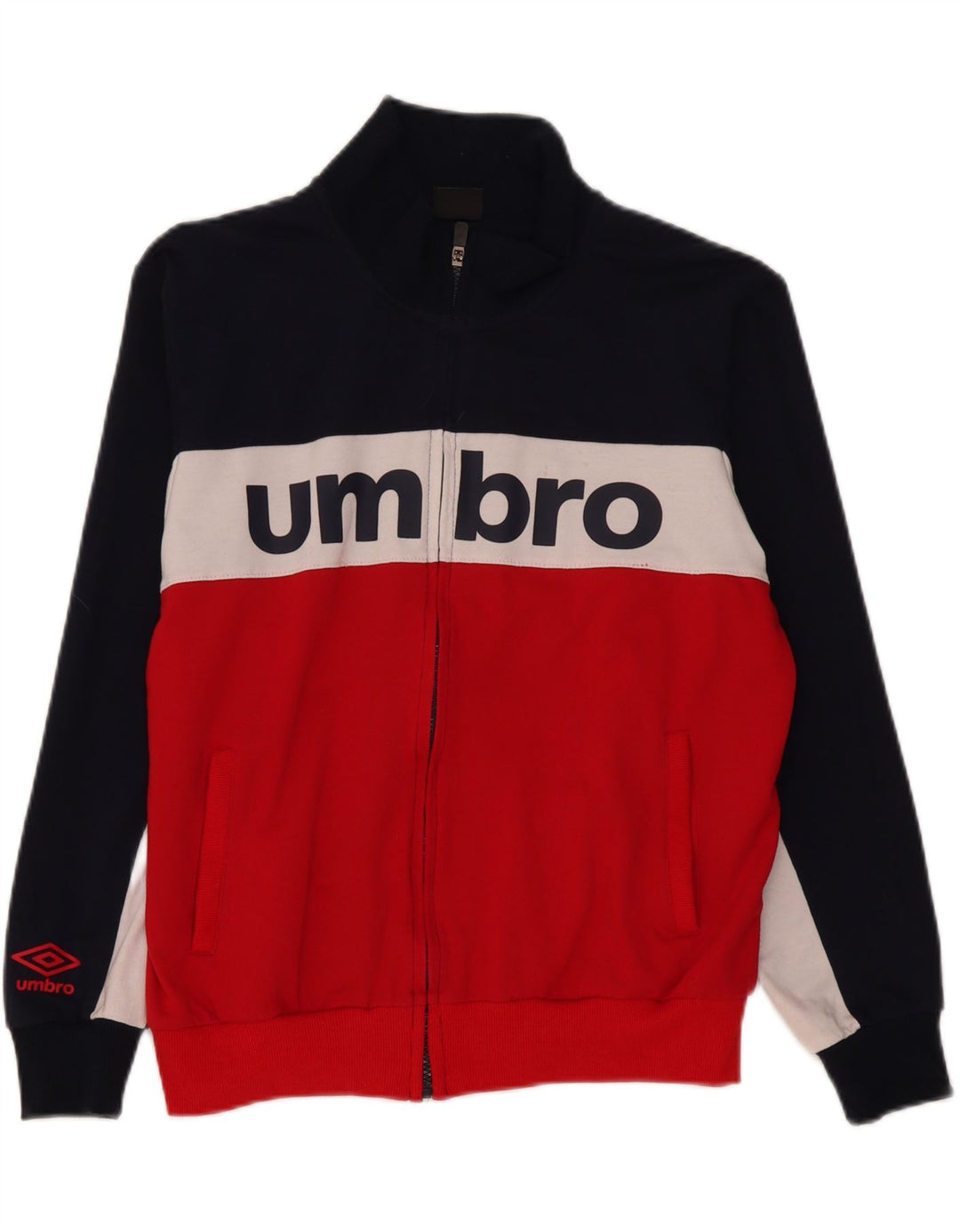 Umbro Mens Graphic Tracksuit Top Jacket Medium Navy Blue Colourblock Cotton