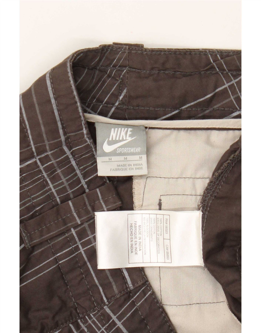 Nike Mens Chino Shorts Medium W32 Brown Check Cotton