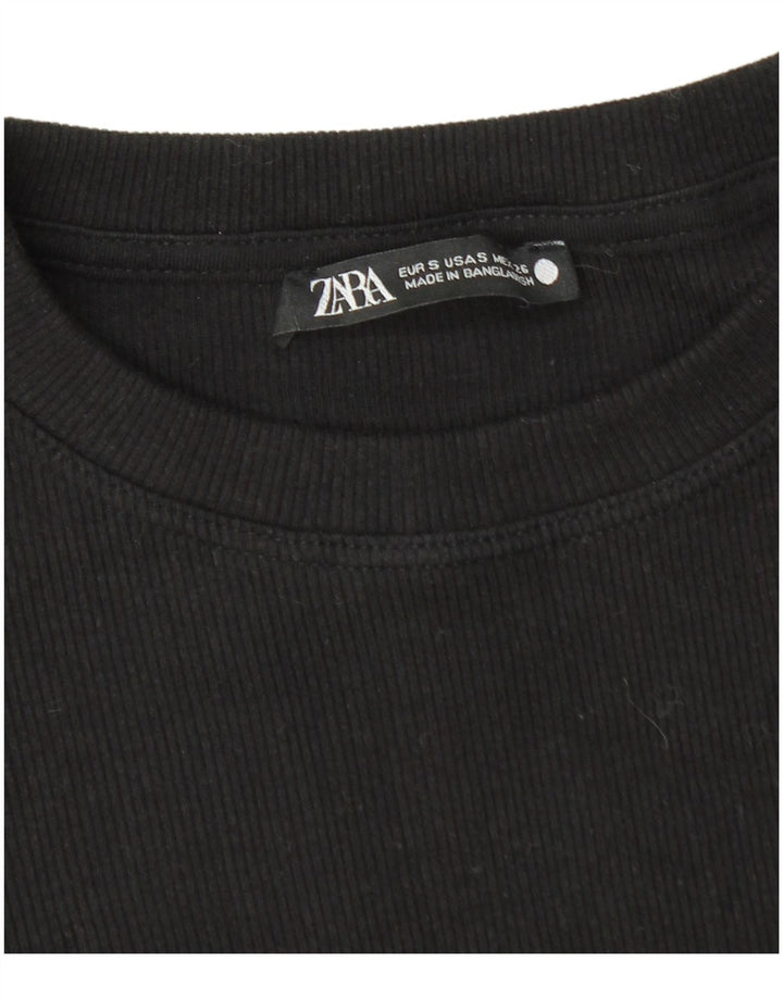 Zara Womens Crop Blouse Top UK 8 Small Black Cotton