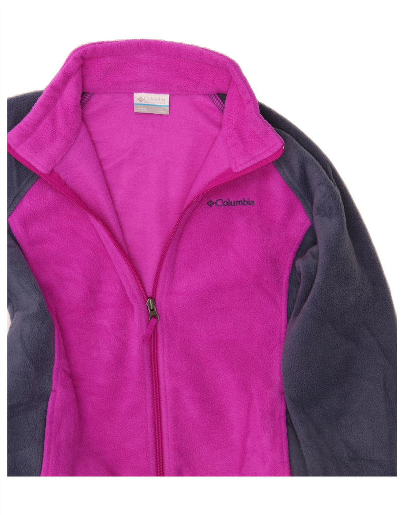 COLUMBIA Girls Fleece Jacket 14-15 Years Large Pink Colourblock Polyester Vintage Columbia and Second-Hand Columbia from Messina Hembry 