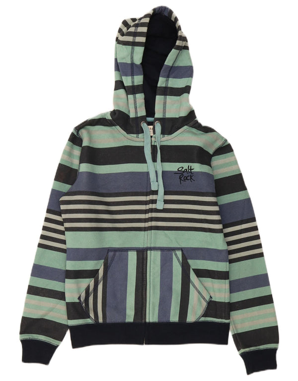 SALTROCK Womens Zip Hoodie Sweater UK 8 Small Green Striped Cotton