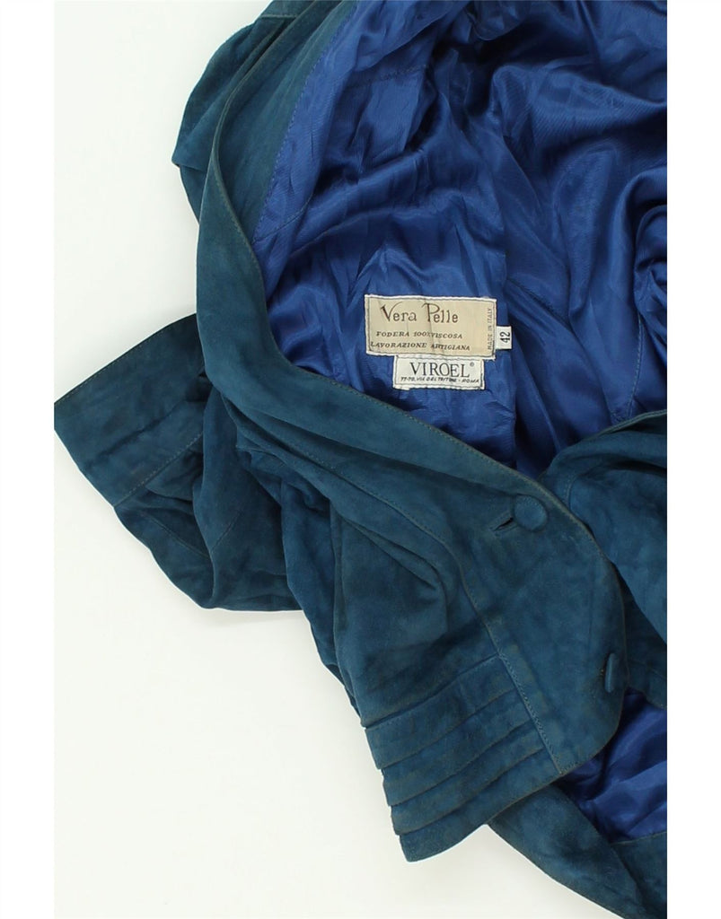 VINTAGE Womens Bomber Suede Jacket IT 42 Medium Blue Suede | Vintage Vintage | Thrift | Second-Hand Vintage | Used Clothing | Messina Hembry 