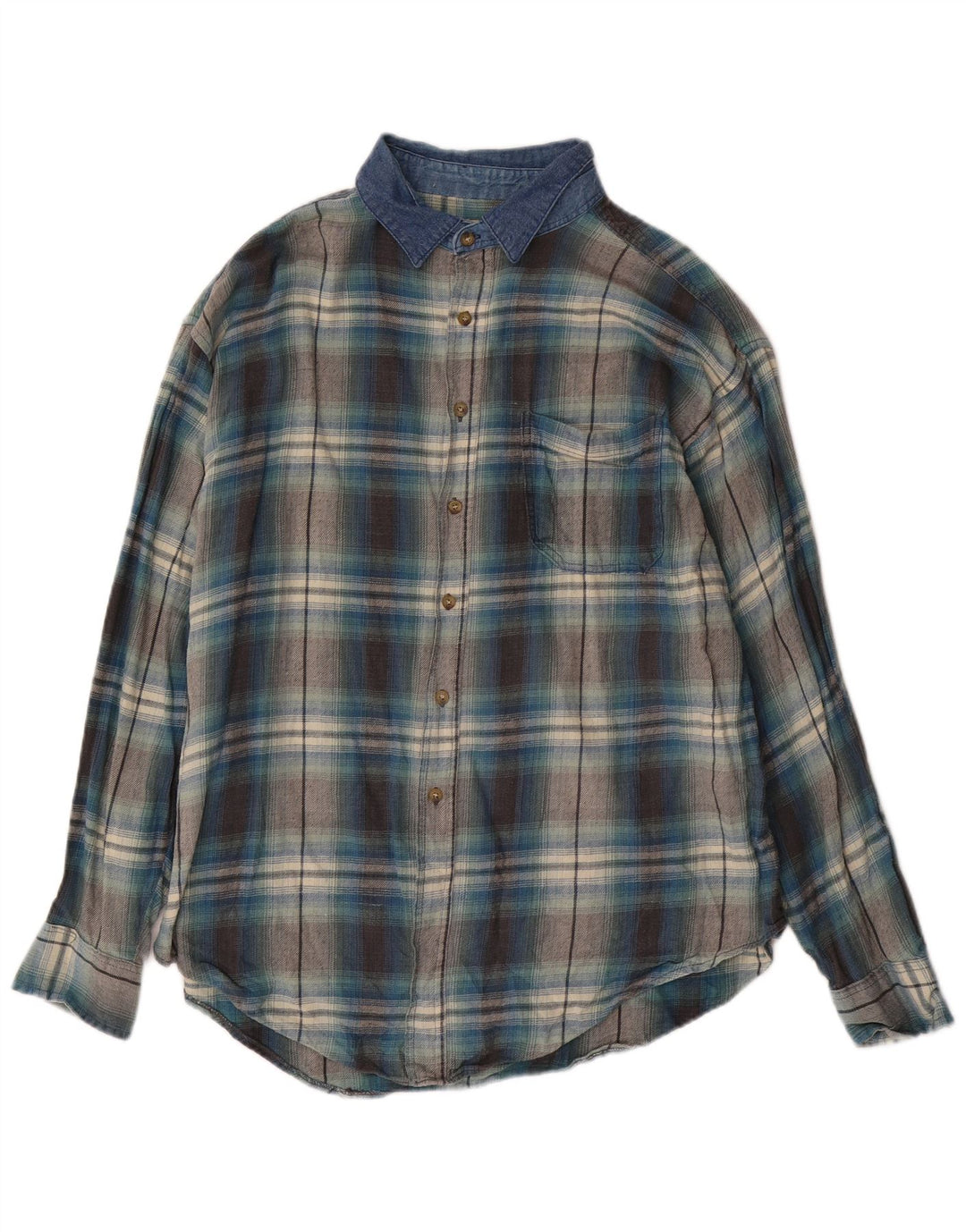 Route 66 Mens Flannel Shirt XL Blue Check Cotton