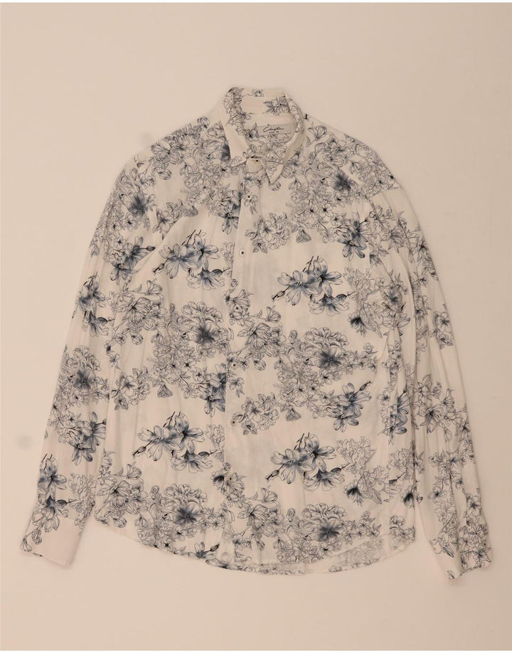 Clayton Mens Slim Fit Shirt Medium Blue Floral Viscose