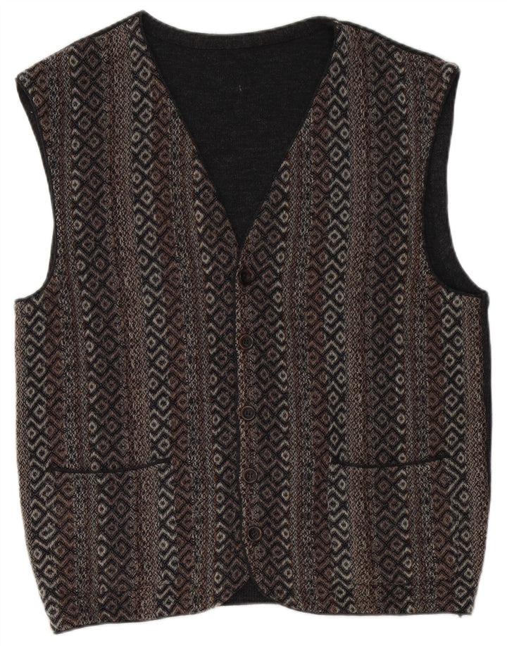 Jupiter Mens Sleeveless Cardigan Sweater Medium Grey Geometric Wool