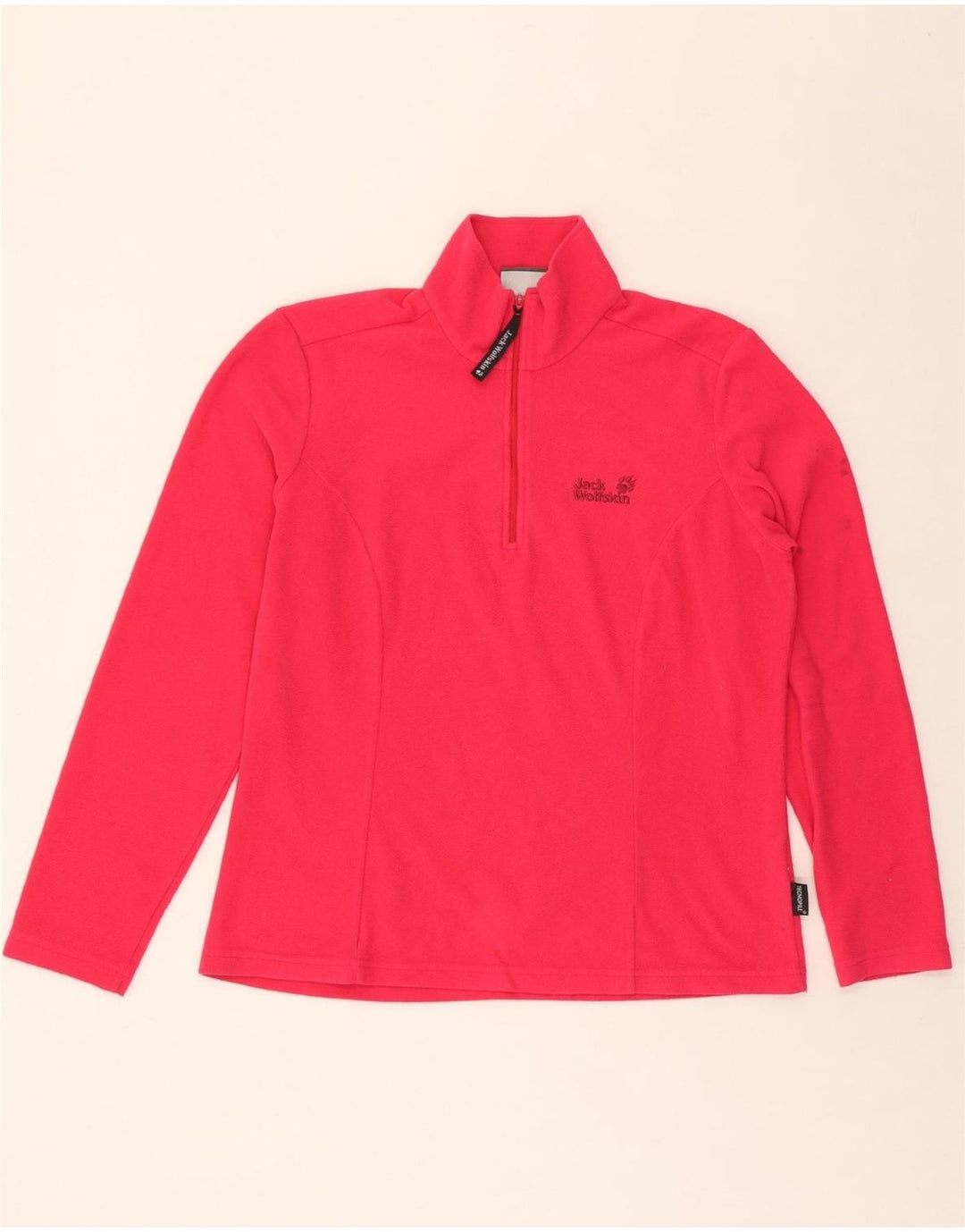 JACK WOLFSKIN Womens Zip Neck Fleece Jumper UK 16 Large Pink Polyester Vintage Jack Wolfskin and Second-Hand Jack Wolfskin from Messina Hembry 